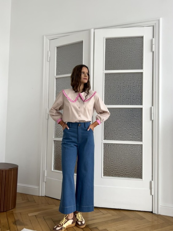 koszula purpura, koszula z kołnierzykiem purpura, koszula vintage, koszula damska z kołnierzykiem, koszula damska na wiosnę, koszula damska do jeansów, zapinana koszula z kołnierzykiem, koszula damska purpura beżowa