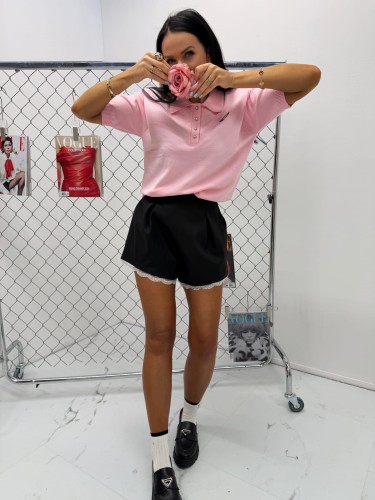 la milla spodenki motylki czarne z koronką, la milla spodenki z zakładkami czarne z białą koronką, la milla spodenki z zakładkami czarne, spodenki na wiosnę la milla, eleganckie spodenki czarne z koronką, spodenki na wiosnę