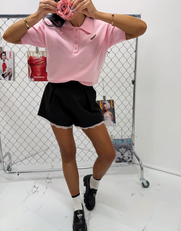 la milla spodenki motylki czarne z koronką, la milla spodenki z zakładkami czarne z białą koronką, la milla spodenki z zakładkami czarne, spodenki na wiosnę la milla, eleganckie spodenki czarne z koronką, spodenki na wiosnę