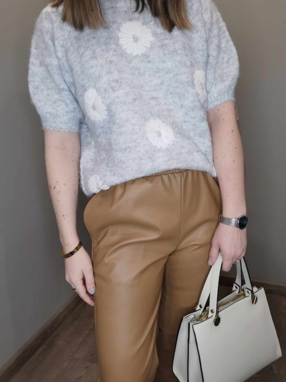 SPODNIE EKOSKÓRA KARMELOWE