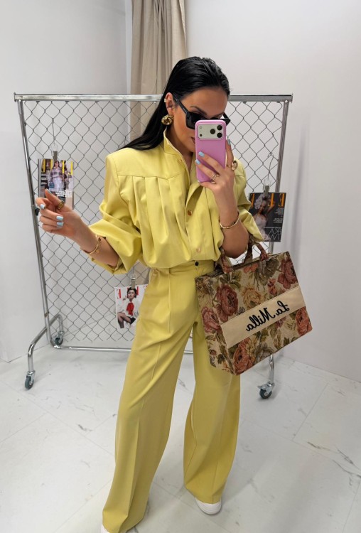 la milla spodnie limonkowe, la milla spodnie limonkowe w kant, la milla spodnie szerokie w kant, la milla spodnie szeroka nogawka, la milla spodnie eleganckie na wiosnę, la milla spodnie do bomberki limonkowej, la milla komplet limonkowy na wiosnę