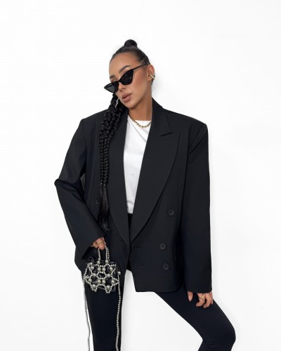 la milla marynarka średnia czarna, marynarka la milla dwurzędowa czarna, marynarka damska czarna, la milla garnitur czarny, la milla elegancki garnitur czarna, la milla marynarka dwurzędowa, garnitur damski na wiosnę