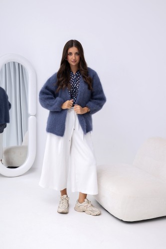 kardigan moherowy niebieski, kardigan kid moher jeansowy, sweter kid moher niebieski, sweter moherowy, kardigan wełniany niebieski, kardigan moherowy na wiosnę, kardigan kid moher niebieski