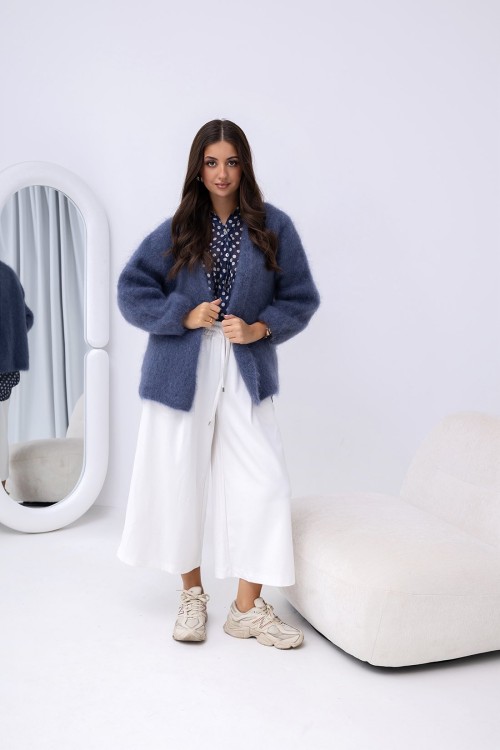 kardigan moherowy niebieski, kardigan kid moher jeansowy, sweter kid moher niebieski, sweter moherowy, kardigan wełniany niebieski, kardigan moherowy na wiosnę, kardigan kid moher niebieski