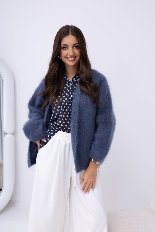 kardigan moherowy niebieski, kardigan kid moher jeansowy, sweter kid moher niebieski, sweter moherowy, kardigan wełniany niebieski, kardigan moherowy na wiosnę, kardigan kid moher niebieski