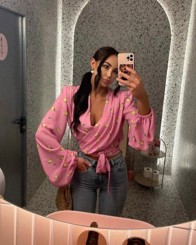 la milla wiązana koszula różowa na wiosnę, koszula  na randkę la milla, la milla bluzka wiązana różowa w cytryny, la milla różowa bluzka z szerokimi rękawami, la milla bluzka różowa w cytryny, la milla wiskozowa koszula wiązana różowa w cytryny