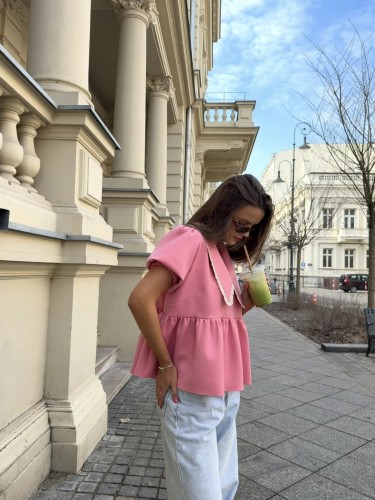 purpura koszula z kołnierzykiem różowa, purpura bluzka z kołnierzykiem do wiosennych stylizacji, purpura koszula z kołnierzykiem różowa, purpura koszula z kołnierzykiem do spodni wiskozowych, bawełniana bluzka z kołnierzykiem na lato