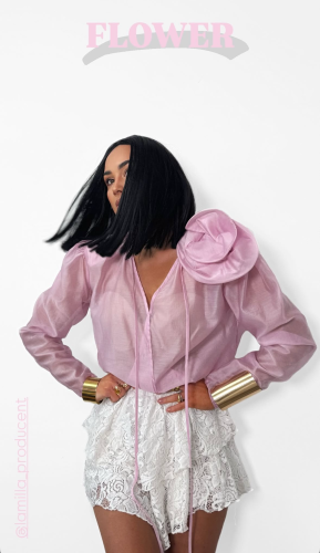 la milla bluzka z różą, la milla elegancka bluzka różowa z różą, la milla wiskozowa bluzka z różą różowa, la milla bluzka mgiełka, la milla elegancka bluzka na komunię, la milla koszula z różą różowa