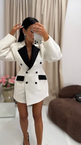 la milla marynarka biało-czarna, la milla marynarko-sukienka biało-czarna, la milla elegancka marynarka biała z czarnymi kieszeniami, la milla elegancka biała sukienka na komunię, la milla biała marynarka na chrzciny