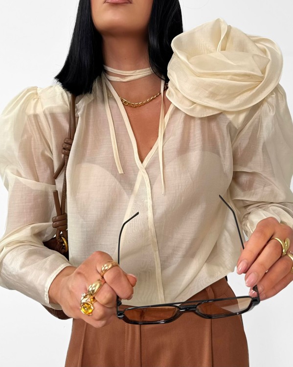 la milla bluzka z różą, la milla elegancka bluzka żółta z różą, la milla wiskozowa bluzka z różą żółta, la milla bluzka mgiełka, la milla elegancka bluzka na komunię, la milla koszula z różą żółta