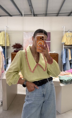 koszula purpura limonkowa, limonkowa koszula z kołnierzykiem purpura, koszula vintage, koszula damska z kołnierzykiem, koszula damska na wiosnę, koszula damska do jeansów, koszula z kołnierzykiem limonka, koszula damska purpura gładka limonkowa