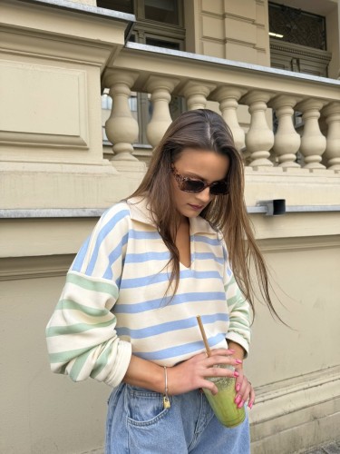 bluza Lusia purpura, purpura bluza Lusia w paski,, bluza vintage, purpura bluza damska polo , bluza damska na wiosnę, bluza damska do jeansów, purpura bluza w niebieskie pasy,  bluza damska purpura, bluza z kołnierzykiem purpura