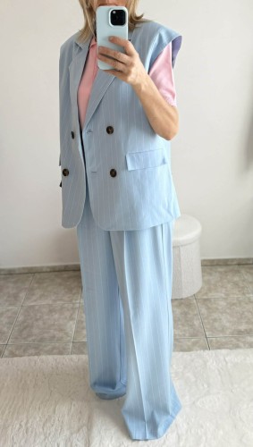 la milla spodnie niebieskie, la milla spodnie błękitne w paski w kant, la milla spodnie szerokie w kant, la milla spodnie szeroka nogawka, la milla spodnie eleganckie, la milla spodnie prosta nogawka, la mila spodnie wiosnę, eleganckie spodnie la milla