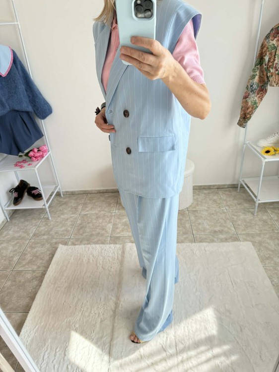 la milla spodnie niebieskie, la milla spodnie błękitne w paski w kant, la milla spodnie szerokie w kant, la milla spodnie szeroka nogawka, la milla spodnie eleganckie, la milla spodnie prosta nogawka, la mila spodnie wiosnę, eleganckie spodnie la milla