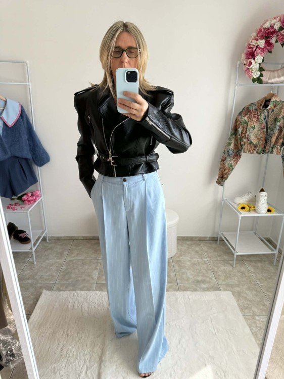 la milla spodnie niebieskie, la milla spodnie błękitne w paski w kant, la milla spodnie szerokie w kant, la milla spodnie szeroka nogawka, la milla spodnie eleganckie, la milla spodnie prosta nogawka, la mila spodnie wiosnę, eleganckie spodnie la milla