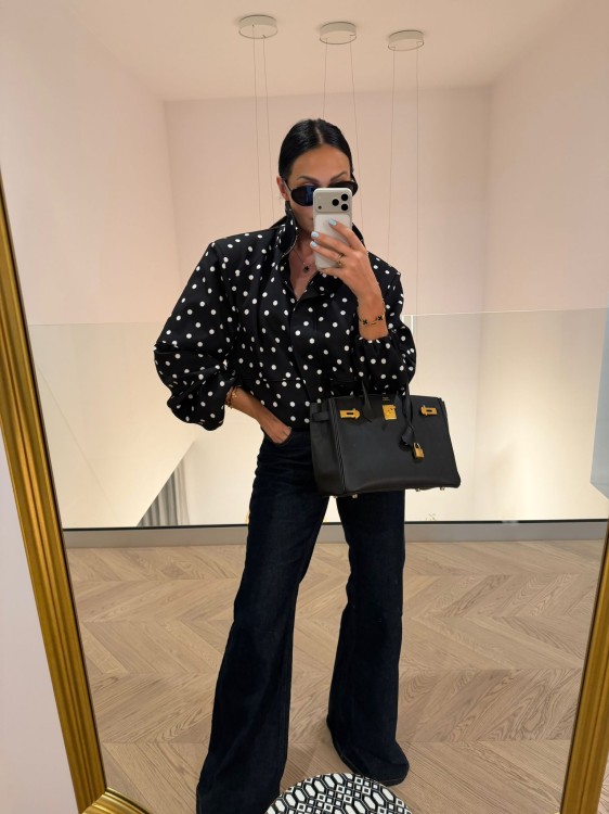 la milla bomberka w grochy, la milla  bomberka czarna w grochy, la milla bomberka wiskozowa, la milla bomberka z wiskozy na wiosnę, la milla w grochy kurtka, la milla czarna bomberka do wiosennych stylizacji