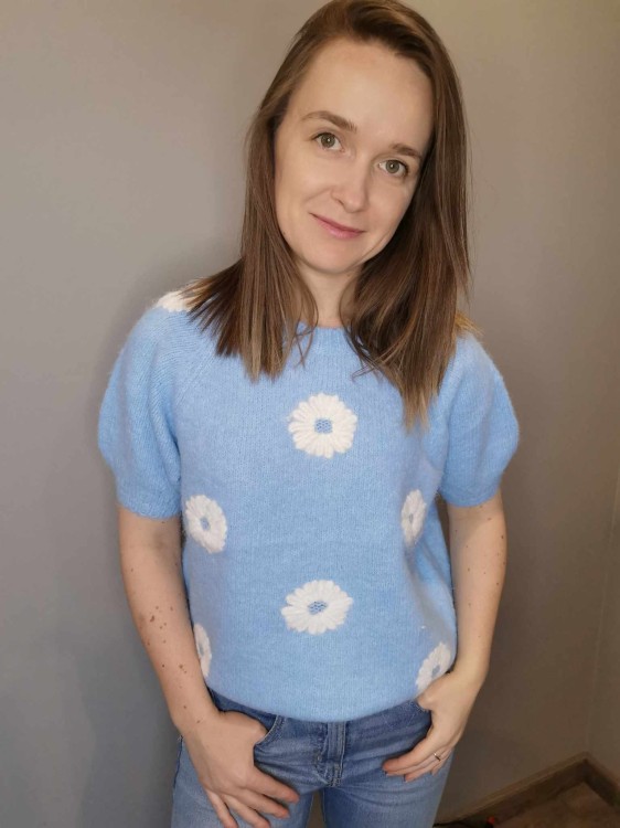 SWETER STOKROTKI niebieski