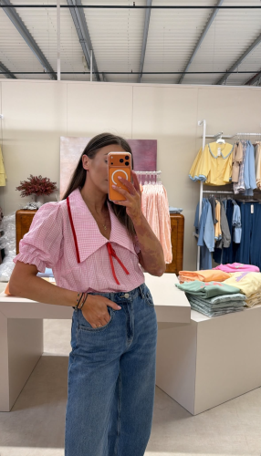 purpura koszula różowa kratka, purpura bluzka z kołnierzykiem w różową kratkę, koszula vintage, koszula damska z kołnierzykiem, koszula z kołnierzykiem na wiosnę, koszula damska do jeansów, purpura koszula z kołnierzykiem vintage