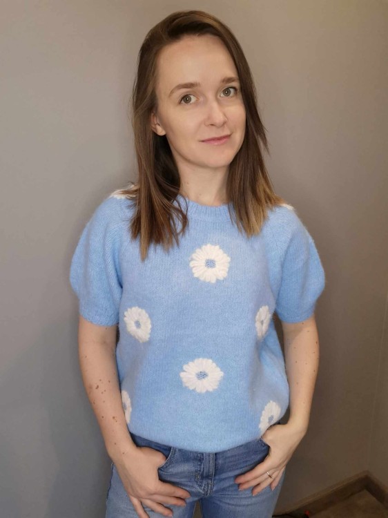 SWETER STOKROTKI niebieski