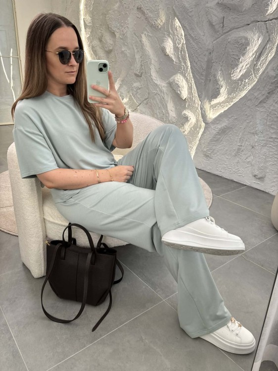 komplet z modalu na wiosnę, komplet modalowy damski, komplet modal plus size, wygodny komplet damski z modalu na wiosnę szałwia, komplet homewear, komplet modal pistacjowy na wiosnę