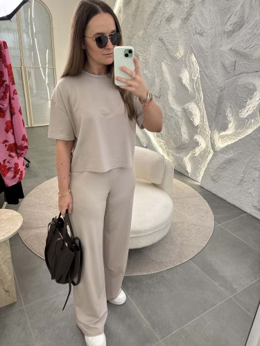 komplet z modalu na wiosnę, komplet modalowy damski, komplet modal plus size, wygodny komplet damski z modalu na wiosnę szałwia, komplet homewear, komplet modal szaro-beżowy na wiosnę