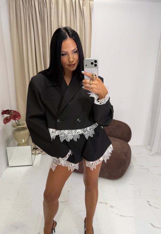 la milla marynarka czarna z gipiurą, la milla czarna marynarka z gipiurą, la milla krótka marynarka z gipiurą czarna, la milla marynarka czarna z koronką, la milla elegancki komplet na komunię, la milla elegancki komplet na chrzciny