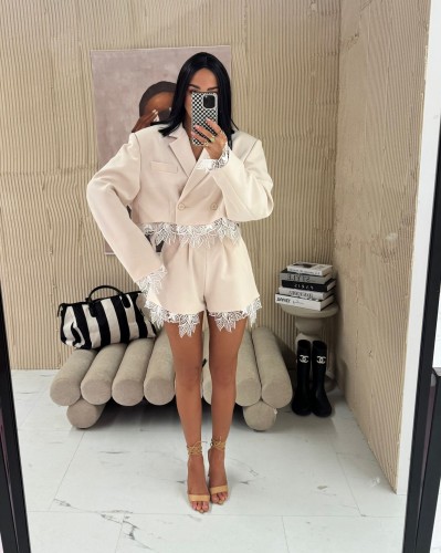 la milla marynarka beżowa z gipiurą, la milla beżowa marynarka z gipiurą, la milla krótka marynarka z gipiurą beżowa, la milla marynarka beżowa z koronką, la milla elegancki komplet na komunię, la milla elegancki komplet na chrzciny