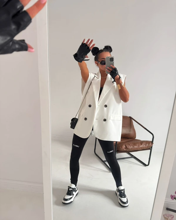 la milla kamizelka biała, kamizelka biała la milla, dłuższa kamizelka biała, wiosenne stylizacje, kamizelka biała do jeansów, kamizelka biała do spodenek, la milla kamizelka oversize, la milla kamizelka garnitur, la milla kamizelka na komunię