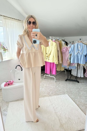 la milla spodnie beżowe w kant, la milla beżowe spodnie szerokie w kant, la milla spodnie z szeroką nogawką, la milla beżowe spodnie eleganckie na komunię, la mila spodnie beżowe na wiosnę, eleganckie spodnie la milla, la milla garnitur beżowe