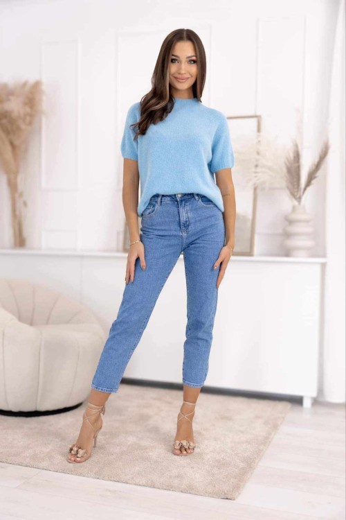 SWETER BABY ALPACA KRÓTKI RĘKAW NIEBIESKI