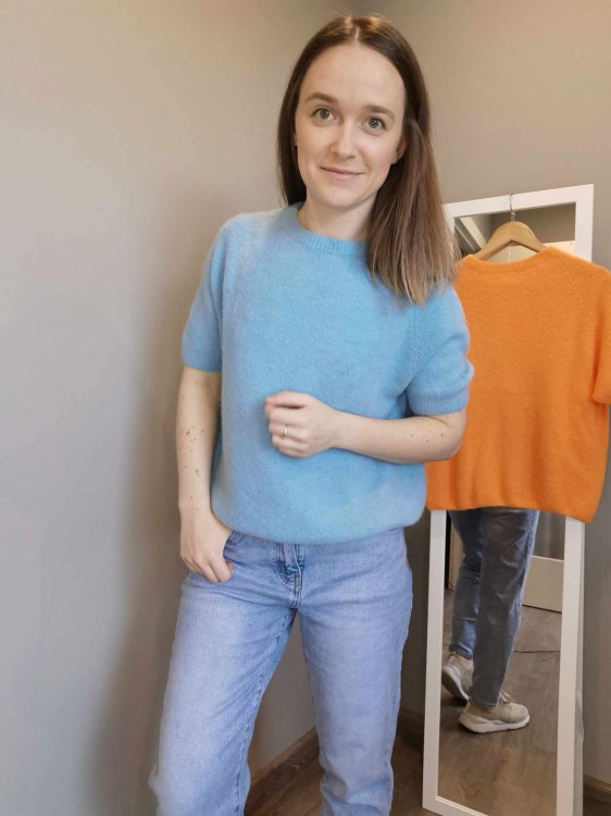 SWETER BABY ALPACA KRÓTKI RĘKAW NIEBIESKI