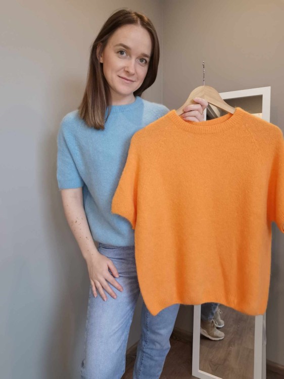 SWETER BABY ALPACA KRÓTKI RĘKAW NIEBIESKI