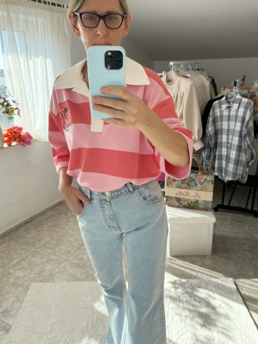 la milla bluza polo brzoskwiniowo-różowe, la milla bluza polo w szerokie pasy, la milla bluza w pasy, la milla bluza w pasy z białym kołnierzykiem, la milla bluza polo z białym kołnierzykiem, la milla bluza w pasy na wiosnę