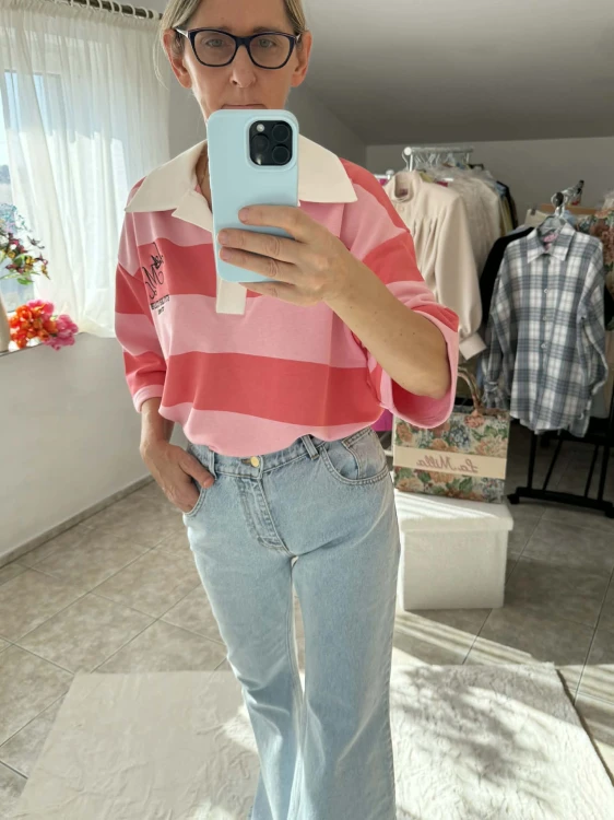 la milla bluza polo brzoskwiniowo-różowe, la milla bluza polo w szerokie pasy, la milla bluza w pasy, la milla bluza w pasy z białym kołnierzykiem, la milla bluza polo z białym kołnierzykiem, la milla bluza w pasy na wiosnę