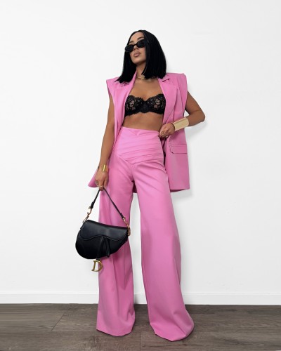 la milla spodnie różowe, la milla spodnie różowe bandaż pas, la milla spodnie szerokie w kant, la milla spodnie szeroka nogawka, la milla spodnie eleganckie, la milla spodnie prosta nogawka, la mila spodnie na komunię, garnitur la milla