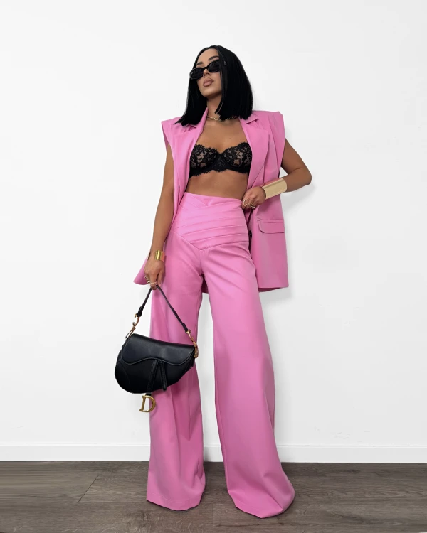 la milla spodnie różowe, la milla spodnie różowe bandaż pas, la milla spodnie szerokie w kant, la milla spodnie szeroka nogawka, la milla spodnie eleganckie, la milla spodnie prosta nogawka, la mila spodnie na komunię, garnitur la milla