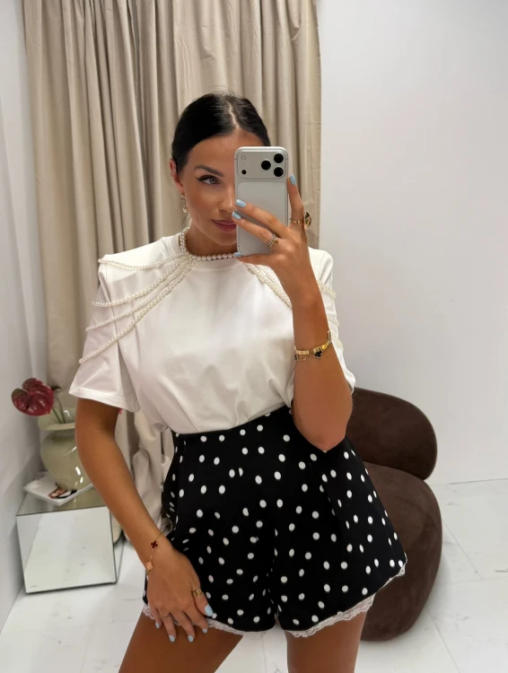 la milla spodenki motylki czarne w grochy, la milla szorty motylki czarne w grochy, la milla szorty z zakładkami czarne w grochy, la milla spodenki z zakładkami czarne groszki, spodenki na wiosnę la milla, eleganckie spodenki czarne, spodenki na wiosnę