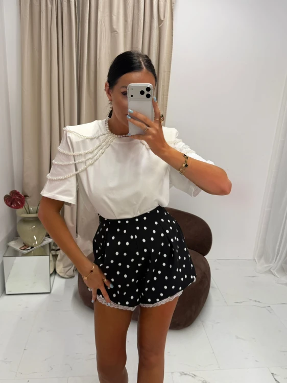 la milla spodenki motylki czarne w grochy, la milla szorty motylki czarne w grochy, la milla szorty z zakładkami czarne w grochy, la milla spodenki z zakładkami czarne groszki, spodenki na wiosnę la milla, eleganckie spodenki czarne, spodenki na wiosnę