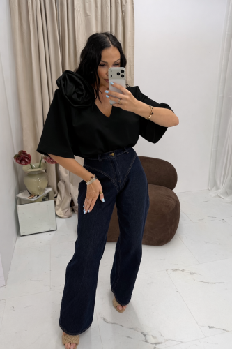 la milla czarna bluzka z różą, la milla elegancka bluzka czarna z różą, la milla bawełniana bluzka z różą czarna, la milla elegancka bluzka na komunię, la milla bluzka czarna na komunię, la milla bluzka czarna dekolt w szpic z różą na ramieniu