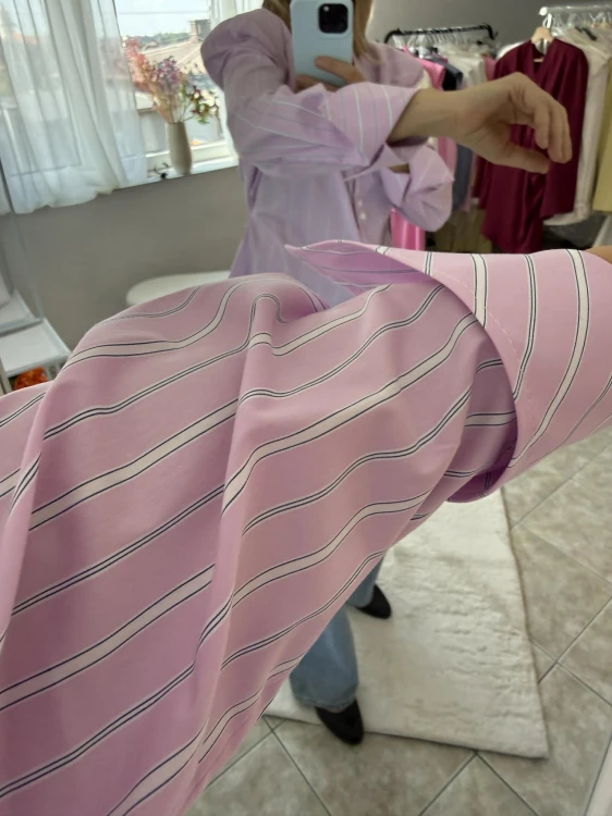 Emo koszula big boss, emo elegancka bluzka big boss w paski, emo koszula big boss różowa w białe paski, emo elegancka koszula big boss, emo koszula na guziki w paski, emo koszula big boss na wiosnę