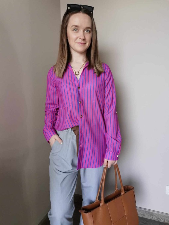 KOSZULA W PASKI FUKSJOWA
