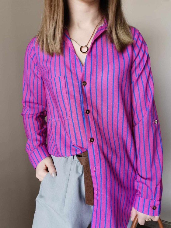 KOSZULA W PASKI FUKSJOWA