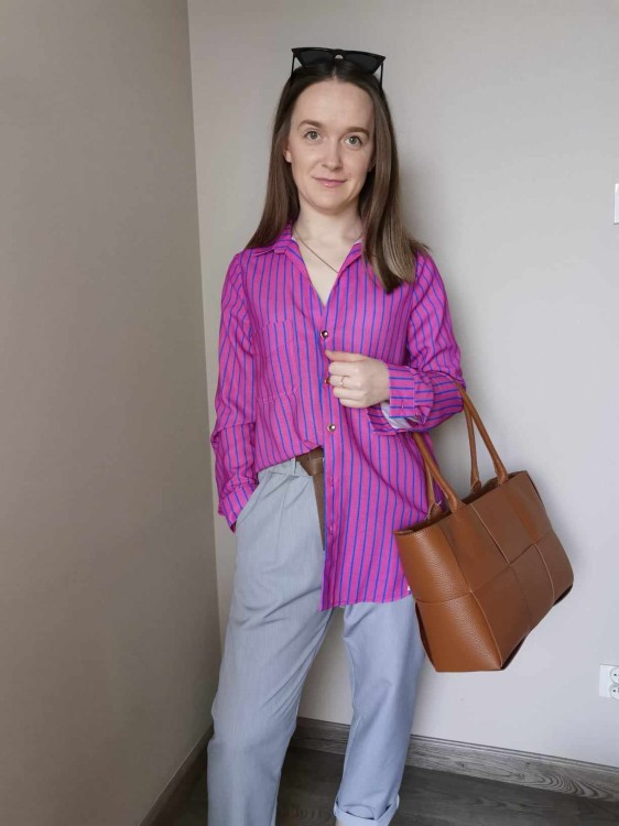 KOSZULA W PASKI FUKSJOWA