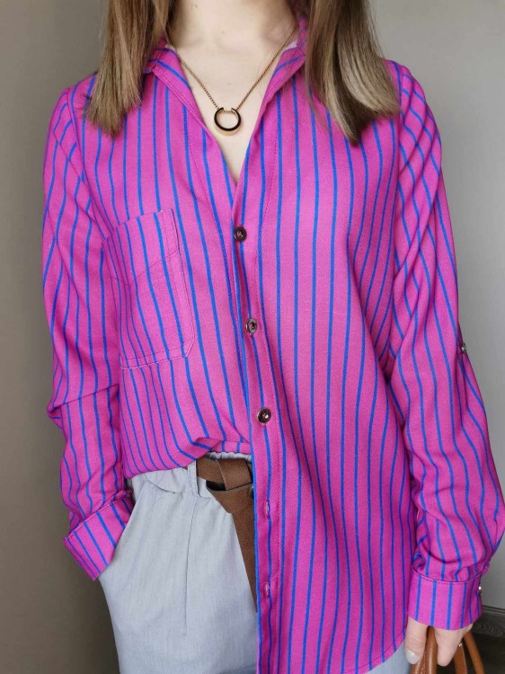 KOSZULA W PASKI FUKSJOWA