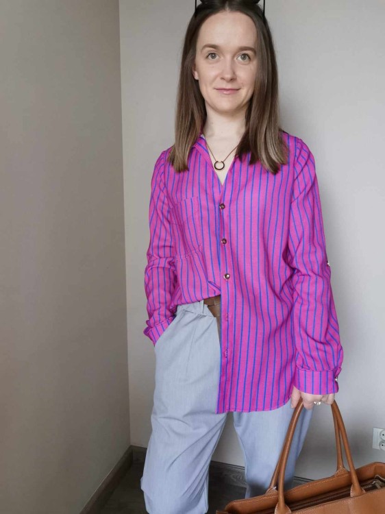 KOSZULA W PASKI FUKSJOWA