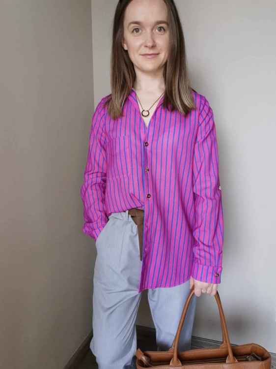 KOSZULA W PASKI FUKSJOWA