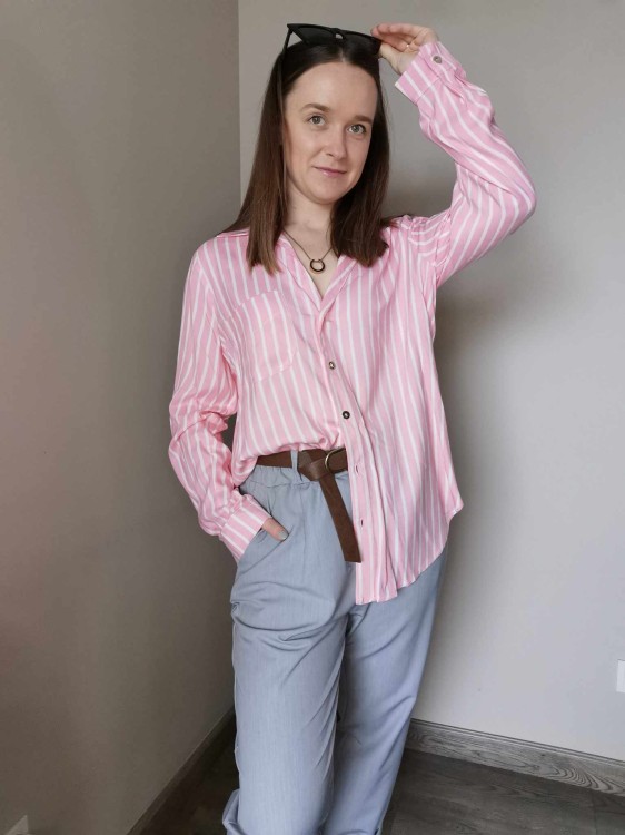 KOSZULA W PASKI RÓŻOWA