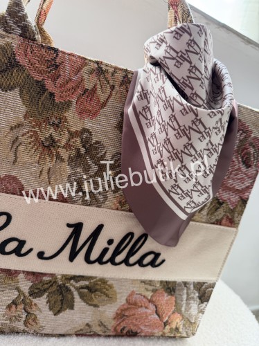 la milla mała brązowa chusta trójkątna, la milla mała brązowa apaszka trójkątna, la milla mała apaszka trójkątna brązowa, la milla mała chusta z logo