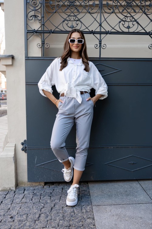 SPODNIE MATERIAŁOWE SZARE