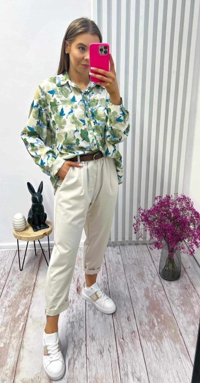 SPODNIE MATERIAŁOWE ECRU